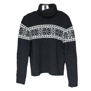 Ralph Lauren Fair Isle Sweater Turtleneck Black Whte Merino Lambs wool